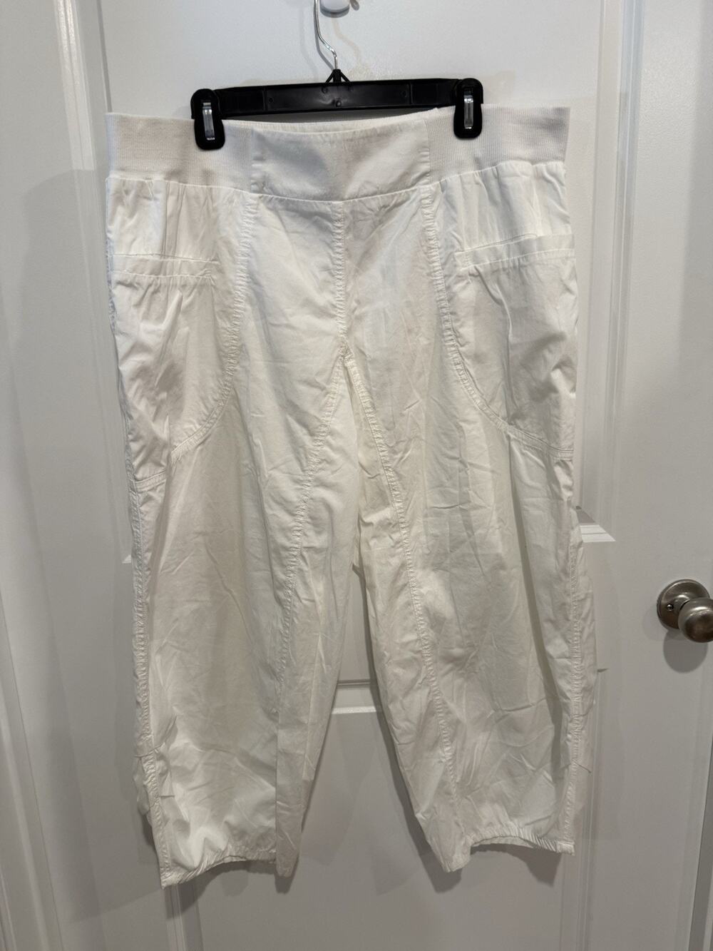 Pure Amici Lightweight White Summer Cotton Cropped Trousers Sz XL Deep Pockets